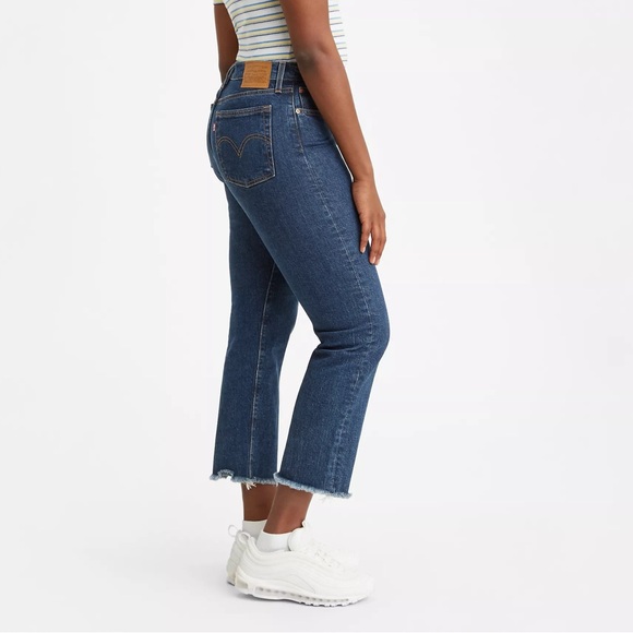 Levi’s Wedgie Straight Fit Jeans 31 Medium Wash Button Fly Raw Hem Cropped Blue - Picture 1 of 13